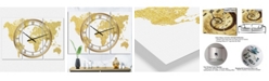 Designart Golden Map of the Earth Large Fashion 3 Panels Wall Clock - 23" x 23" x 1"